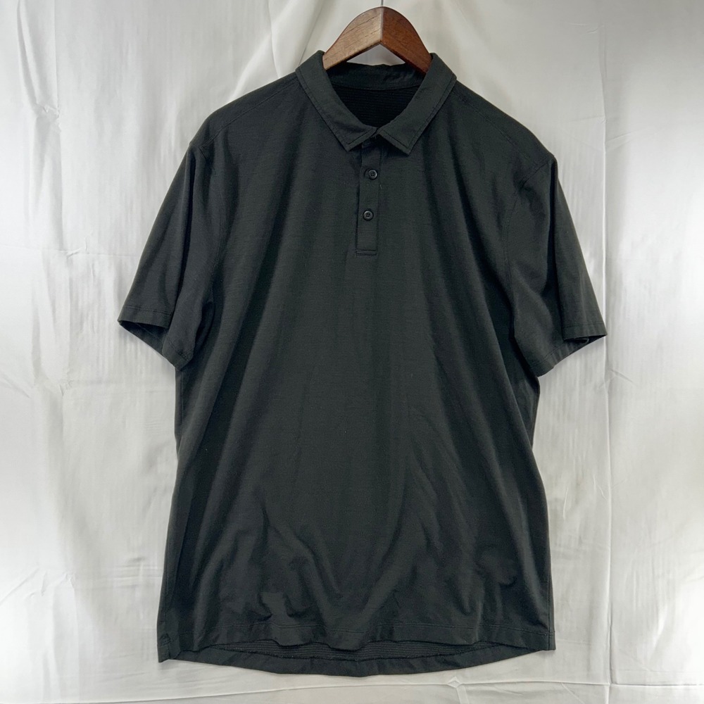 Lululemon Polo Shirt Mens Large Black Short Sleeve Performance Evolution